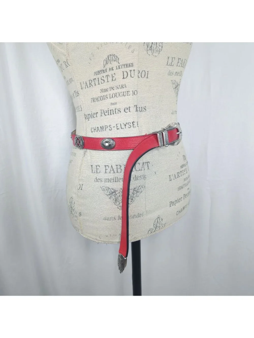 Vintage 90s Red Western Belt Small Streets Ahead Leather Silver